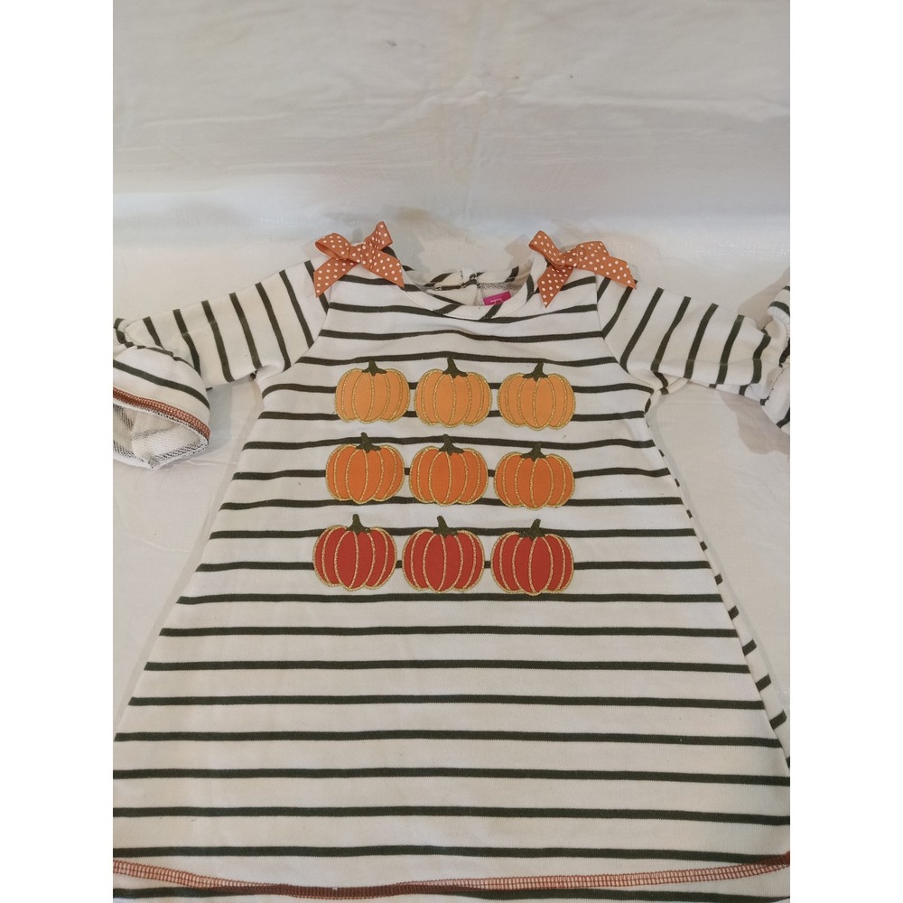 Good Lad Girls 2T Striped Pumpkin Patch Dress Long Sleeve Fall Thanksgiving Bows